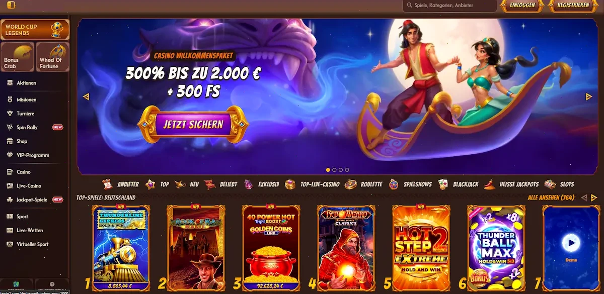 Herní lobby Alawin Casino s výběrem slotů a live her